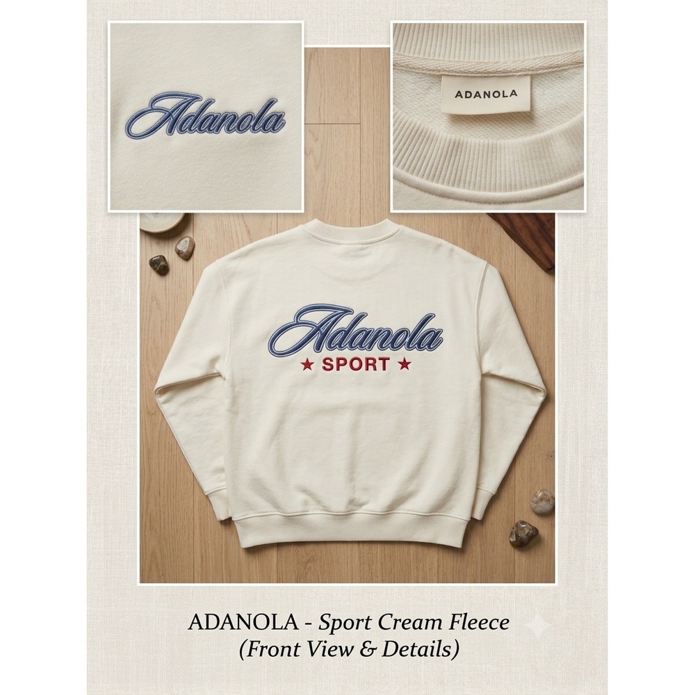 Adanola Sport Cream Fleece Sweatshirt Navy Blue Red Script Logo Mens Small